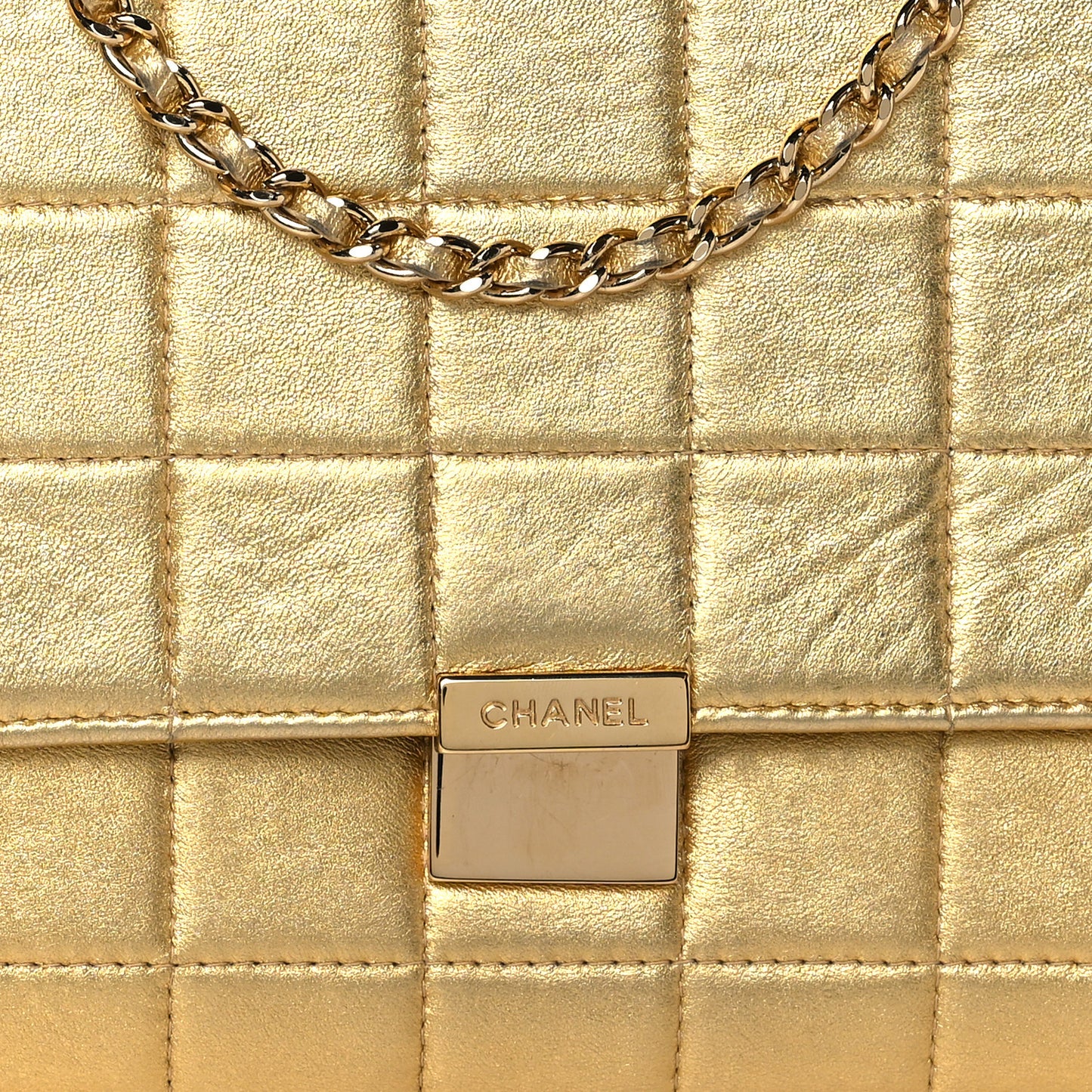 Metallic Lambskin Chocolate Bar Flap Gold