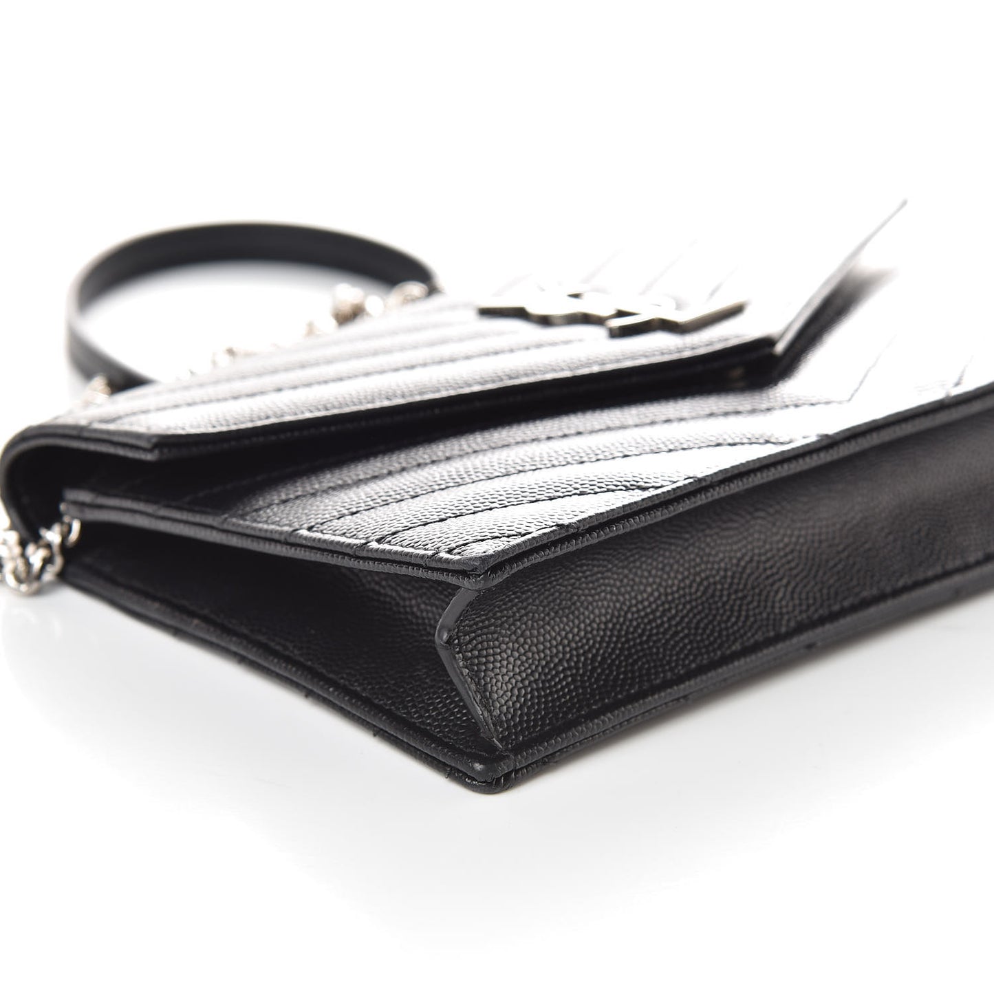 Grain De Poudre Matelasse Chevron Monogram Envelope Chain Wallet Black
