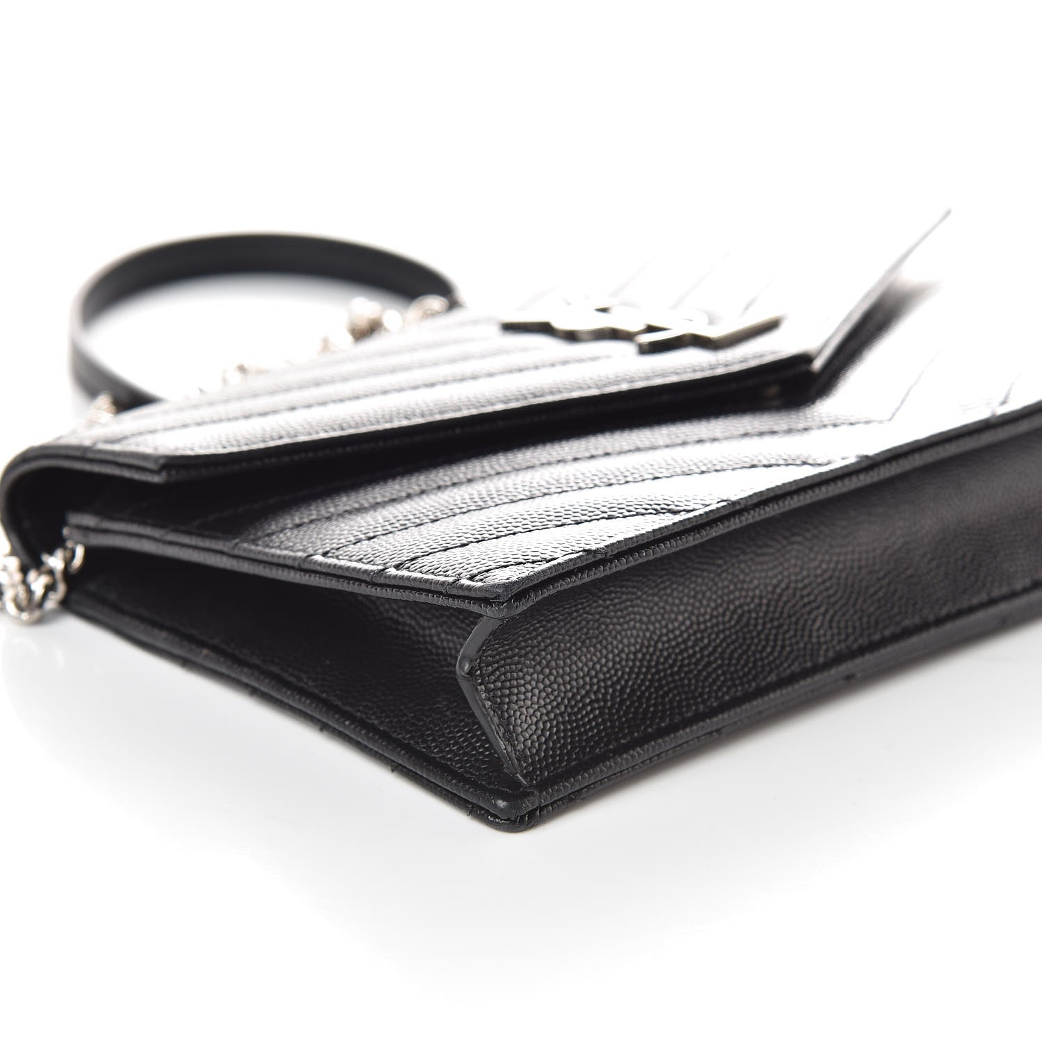Saint Laurent Grain De Poudre Matelasse Chevron Monogram Envelope Chain Wallet Black 7 of 9