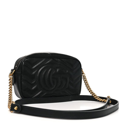 Gucci Calfskin Matelasse Mini GG Marmont Chain Shoulder Bag Black 3 of 10