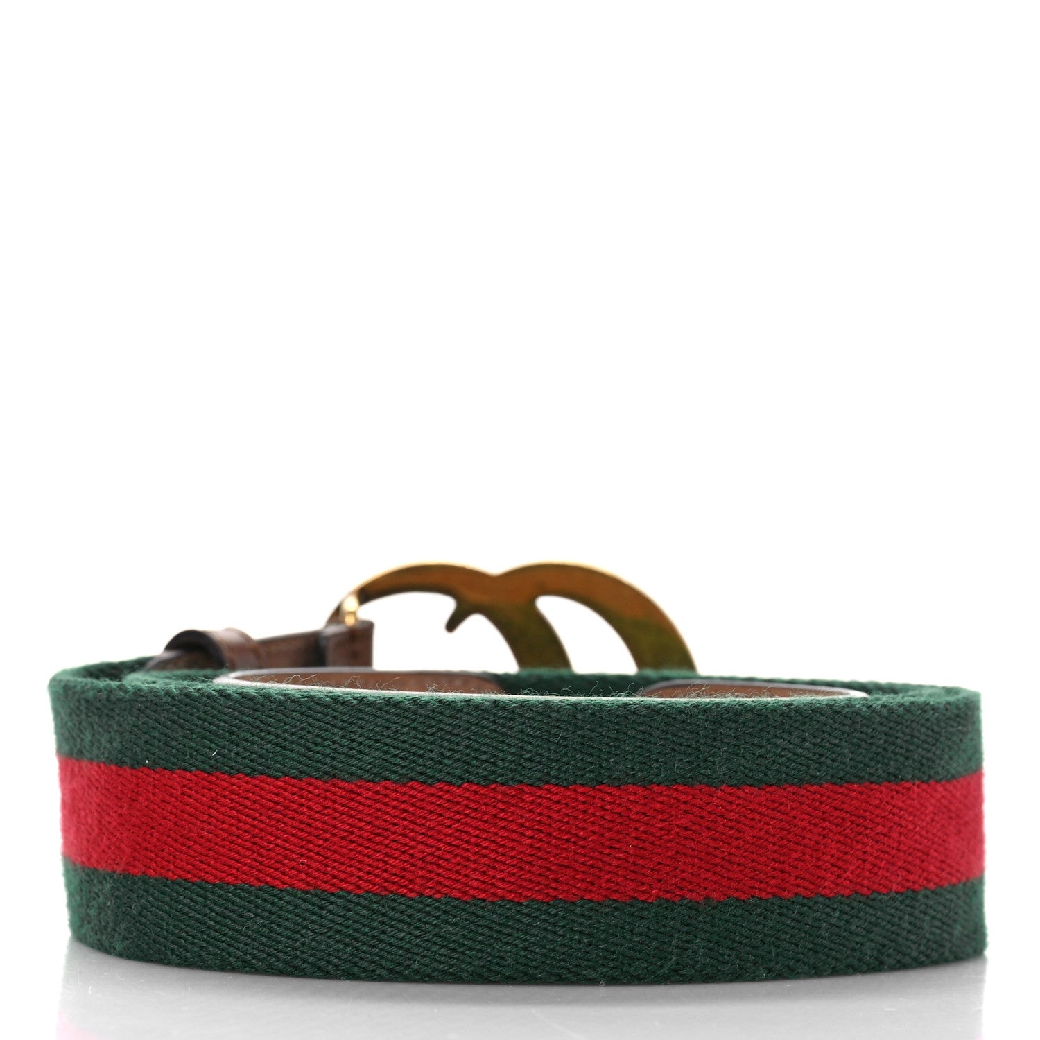 Gucci Nylon Calfskin Double G Web 40mm Belt 95 38 95 38 Green Red Cuir 2 of 6