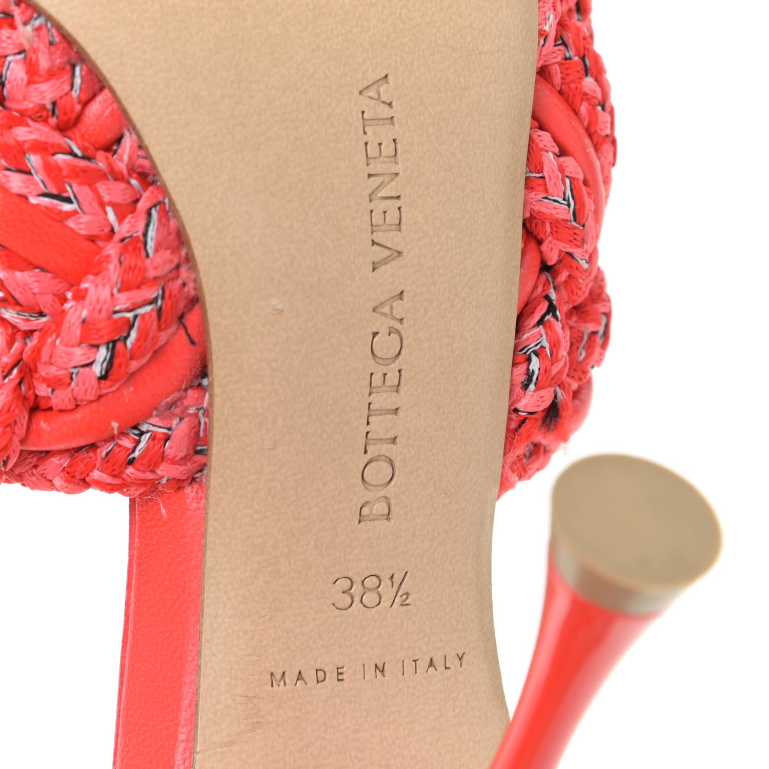 Bottega Veneta Lambskin Rope Woven Dot Sandals 38.5 Bubble Gum Tomato 12 of 14