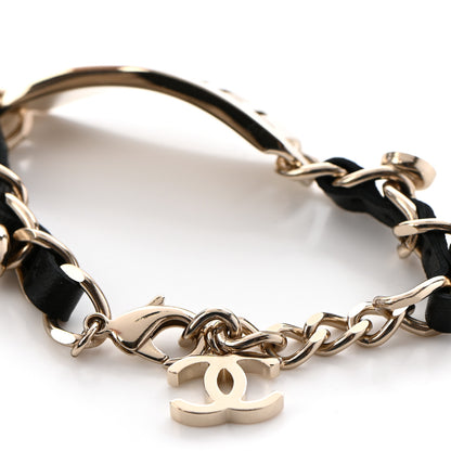 Chanel Metal Lambskin Pearl Name Plate Bracelet Black Gold 5 of 5