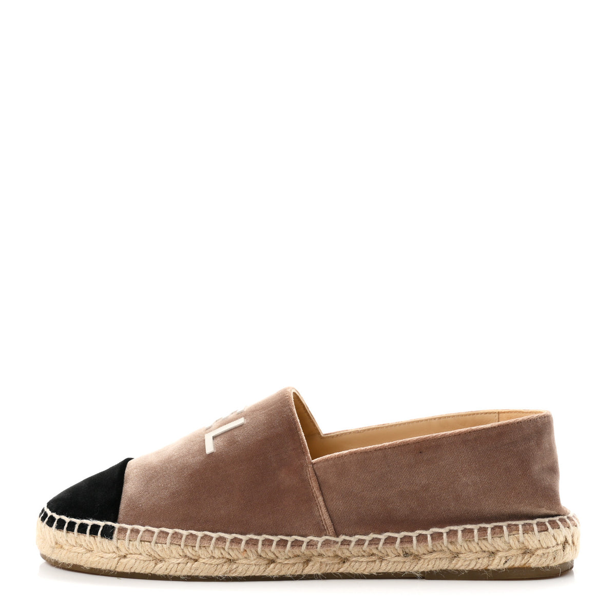 Chanel Velvet Logo Espadrilles 38 Beige Black 1 of 9