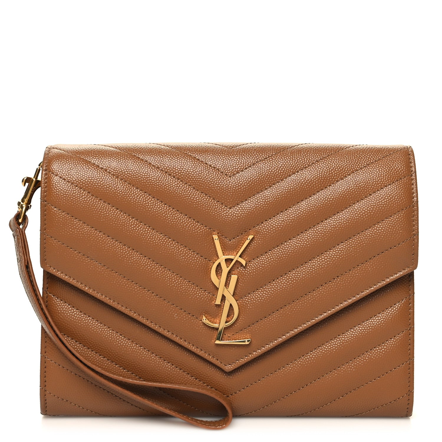 Saint Laurent Grain De Poudre Matelasse Chevron Monogram Cassandre Flap Pouch Natural Dark 1 of 10