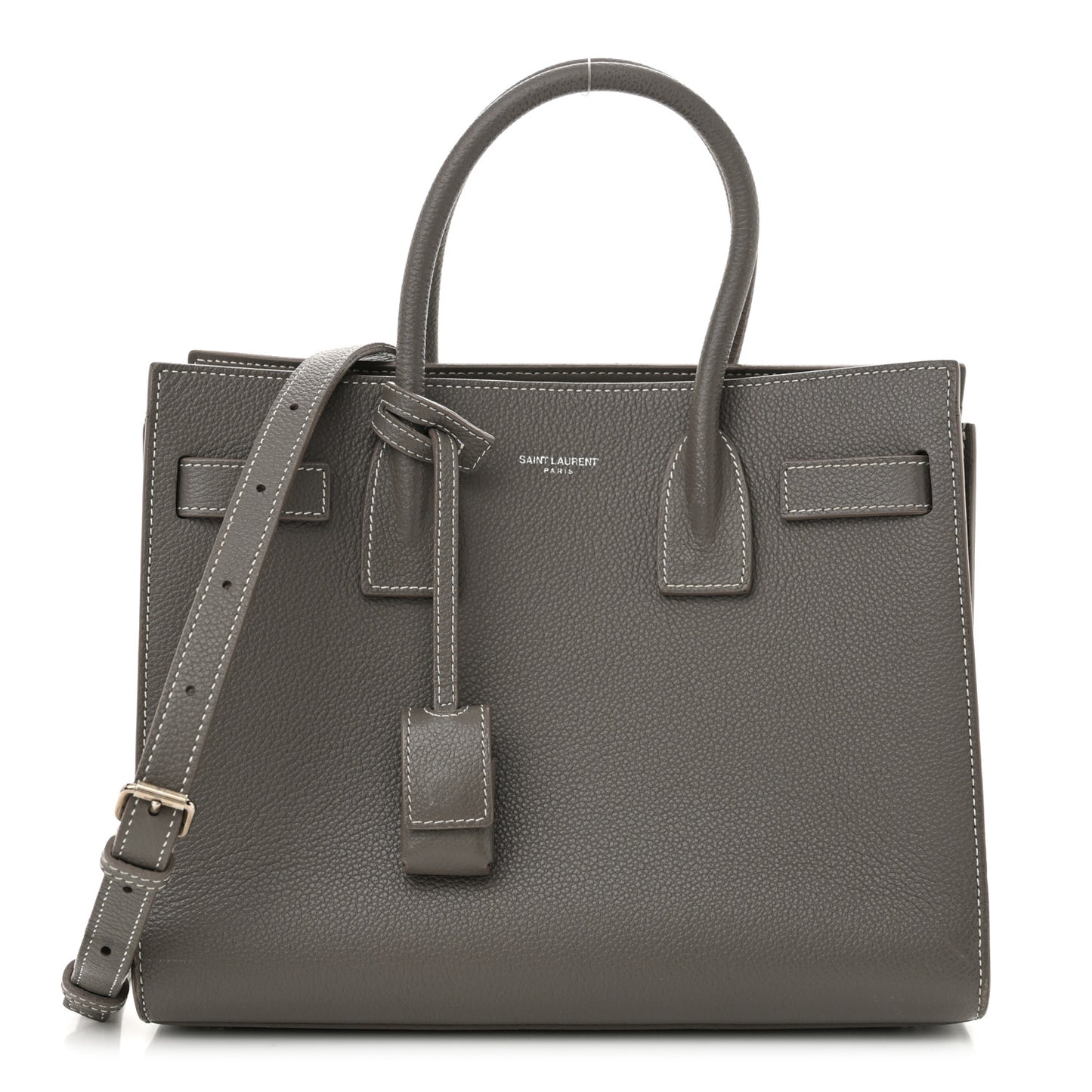 Grained Calfskin Topstich Baby Sac De Jour Grey