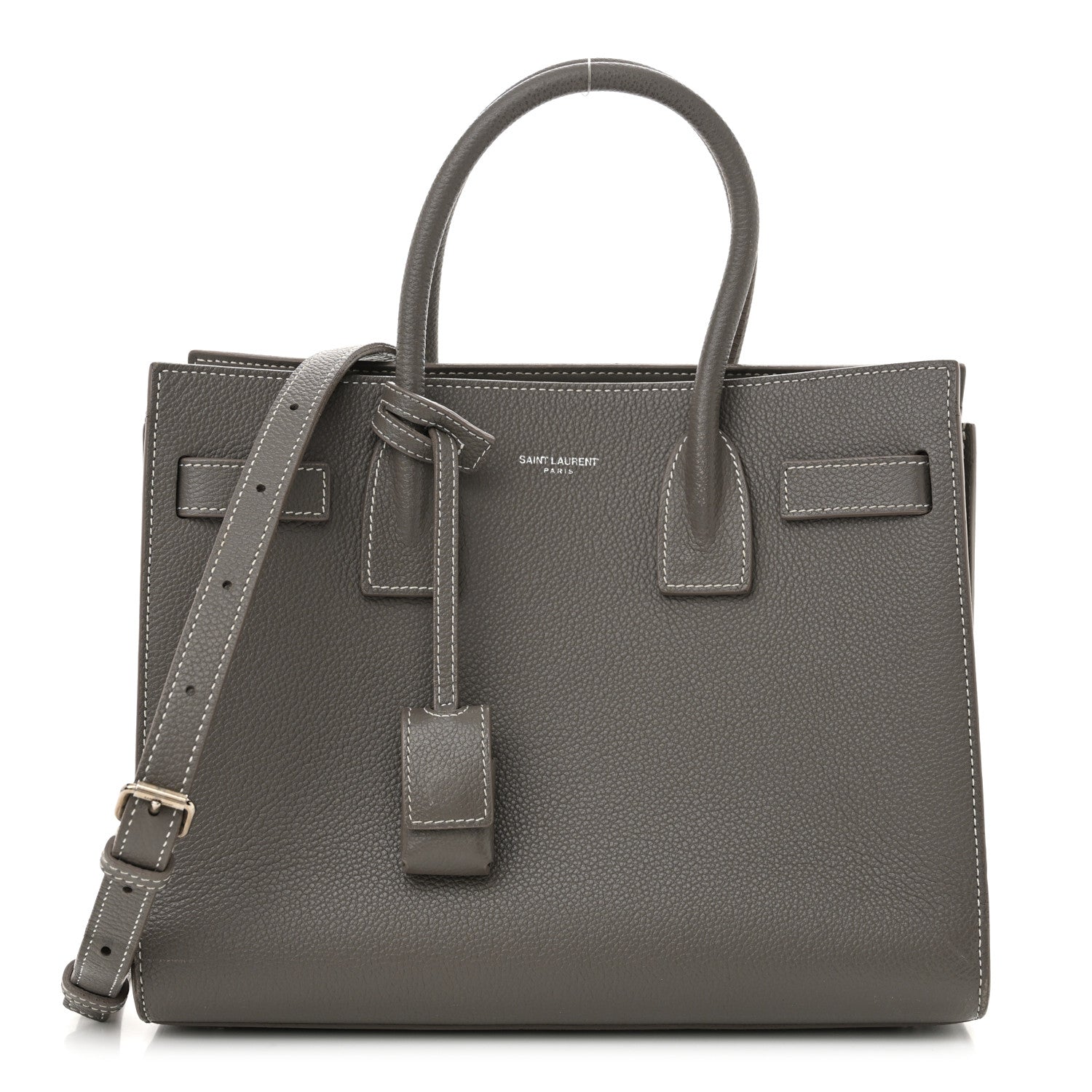 Saint Laurent Grained Calfskin Topstich Baby Sac De Jour Grey 1 of 18