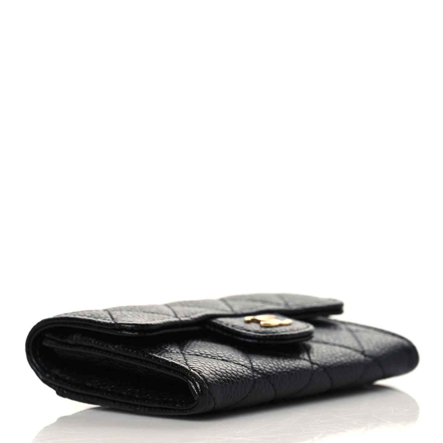 Caviar Quilted Flap Card Holder Wallet Black