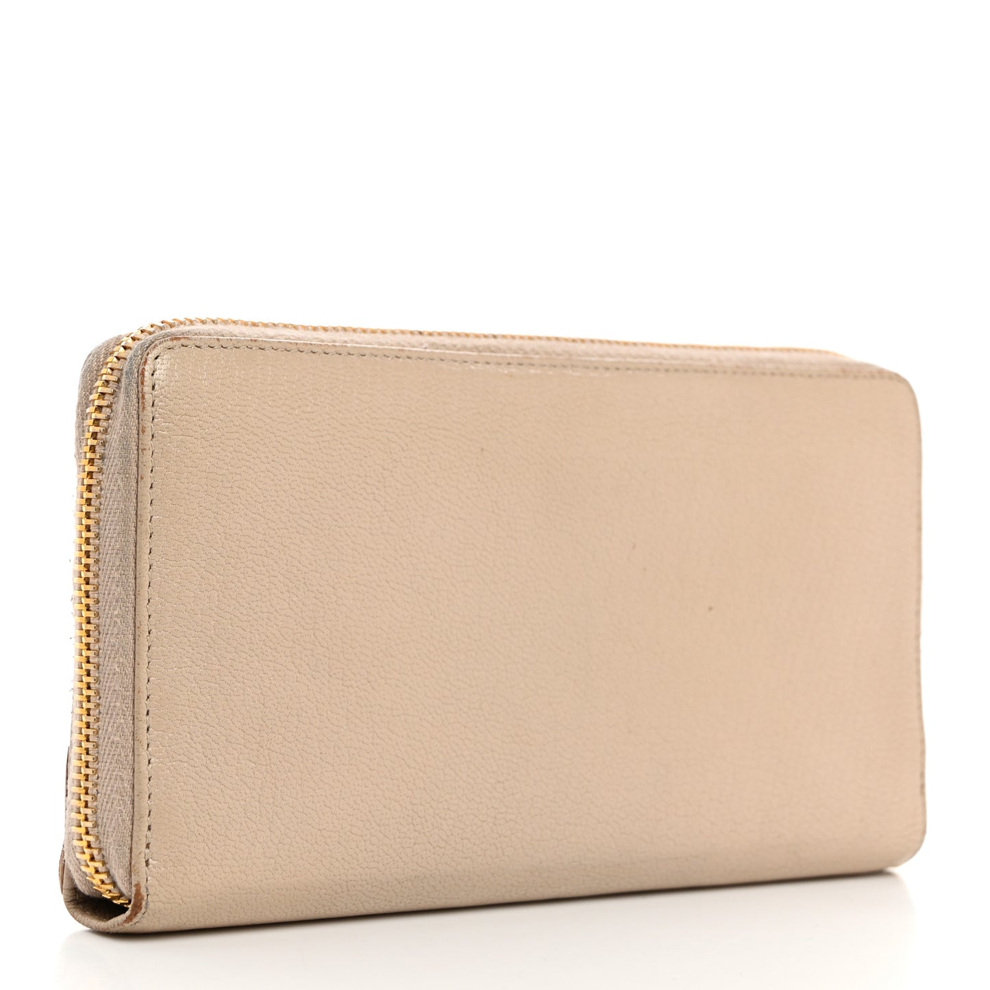 Chevre Gold Metallic Edge Hardware Continental Zip Around Wallet Beige Sable