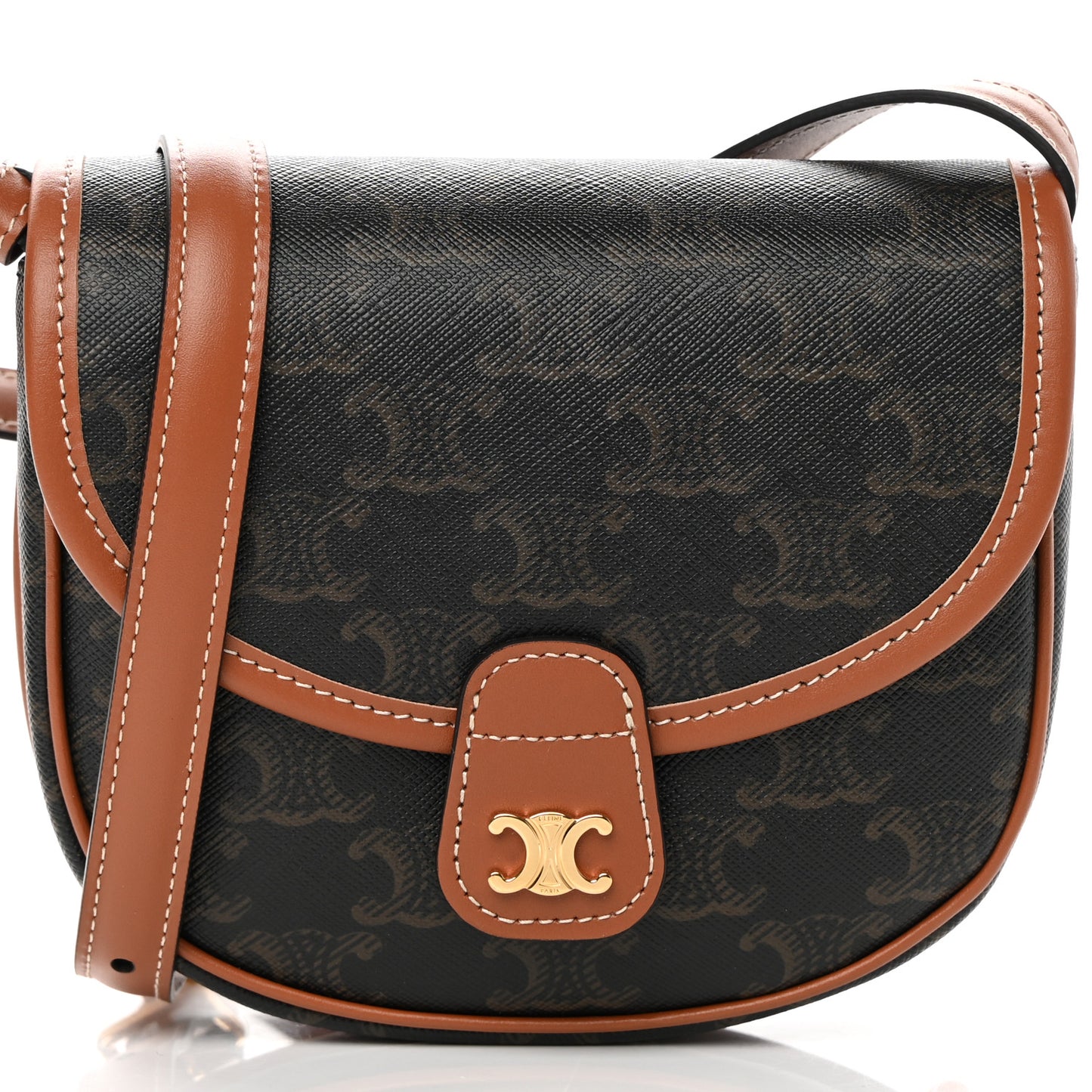 Canvas Calfskin Triomphe Mini Besace Tan