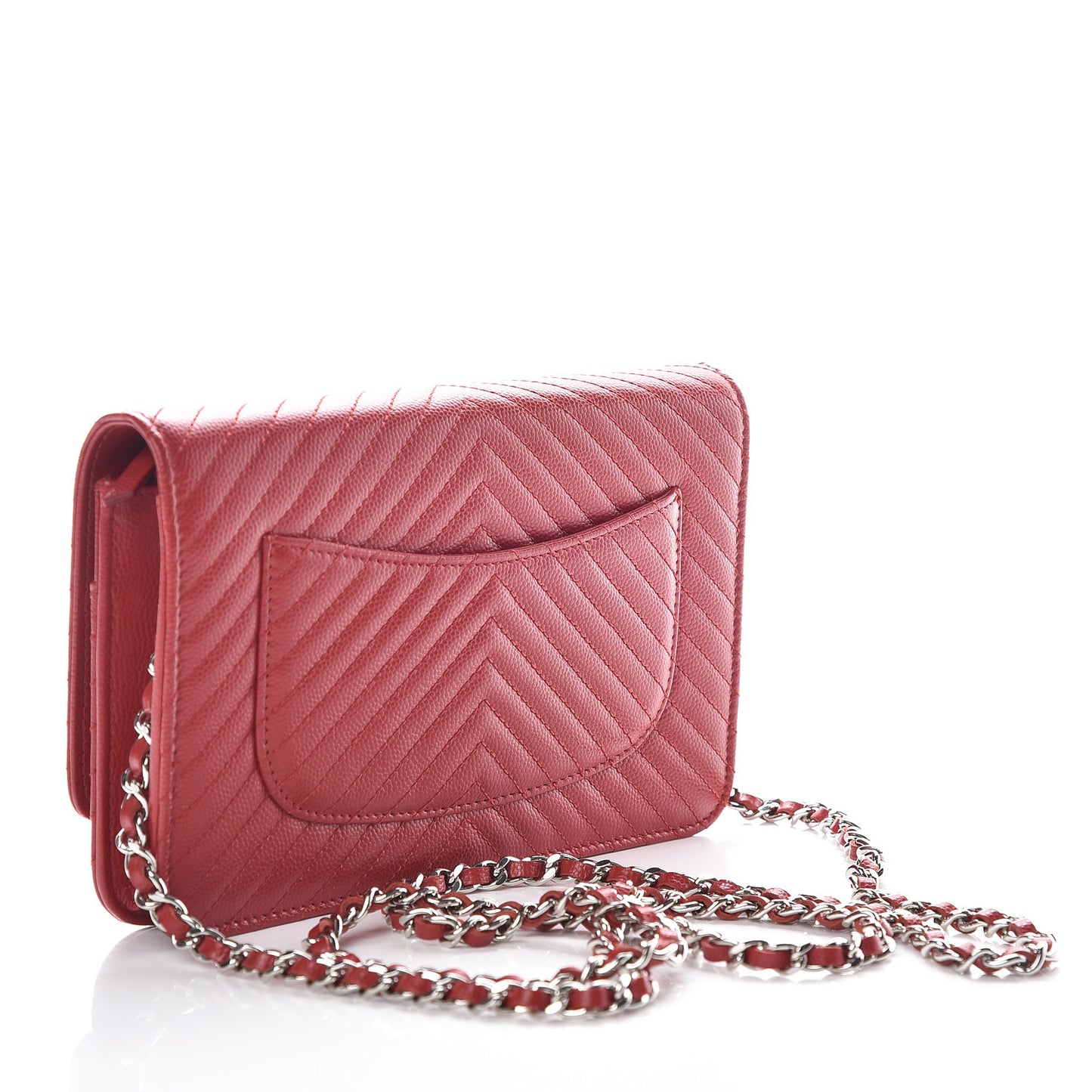 Caviar Chevron Quilted Wallet On Chain WOC Red