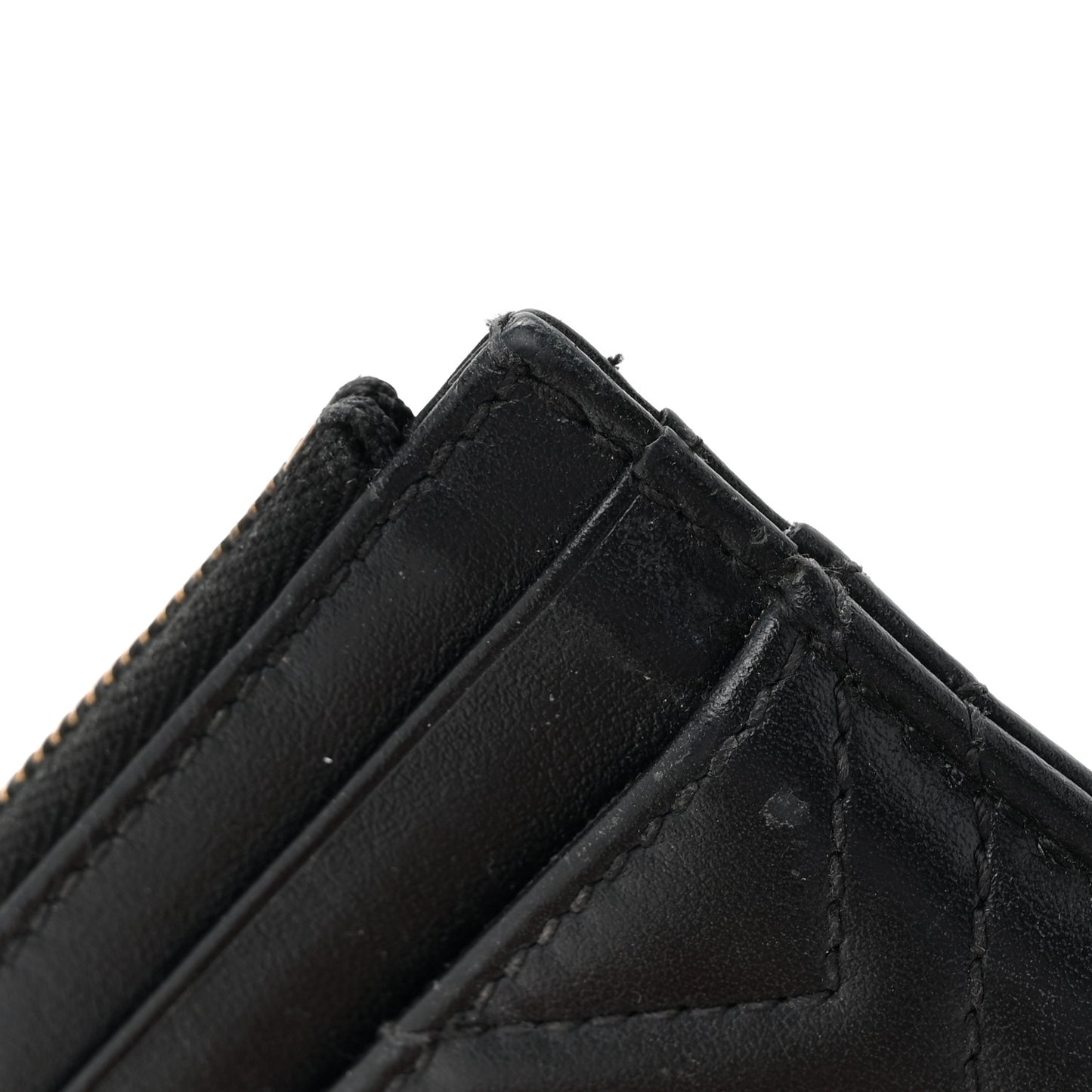 Calfskin Matelasse Chevron GG Marmont Key Case Card Holder Black