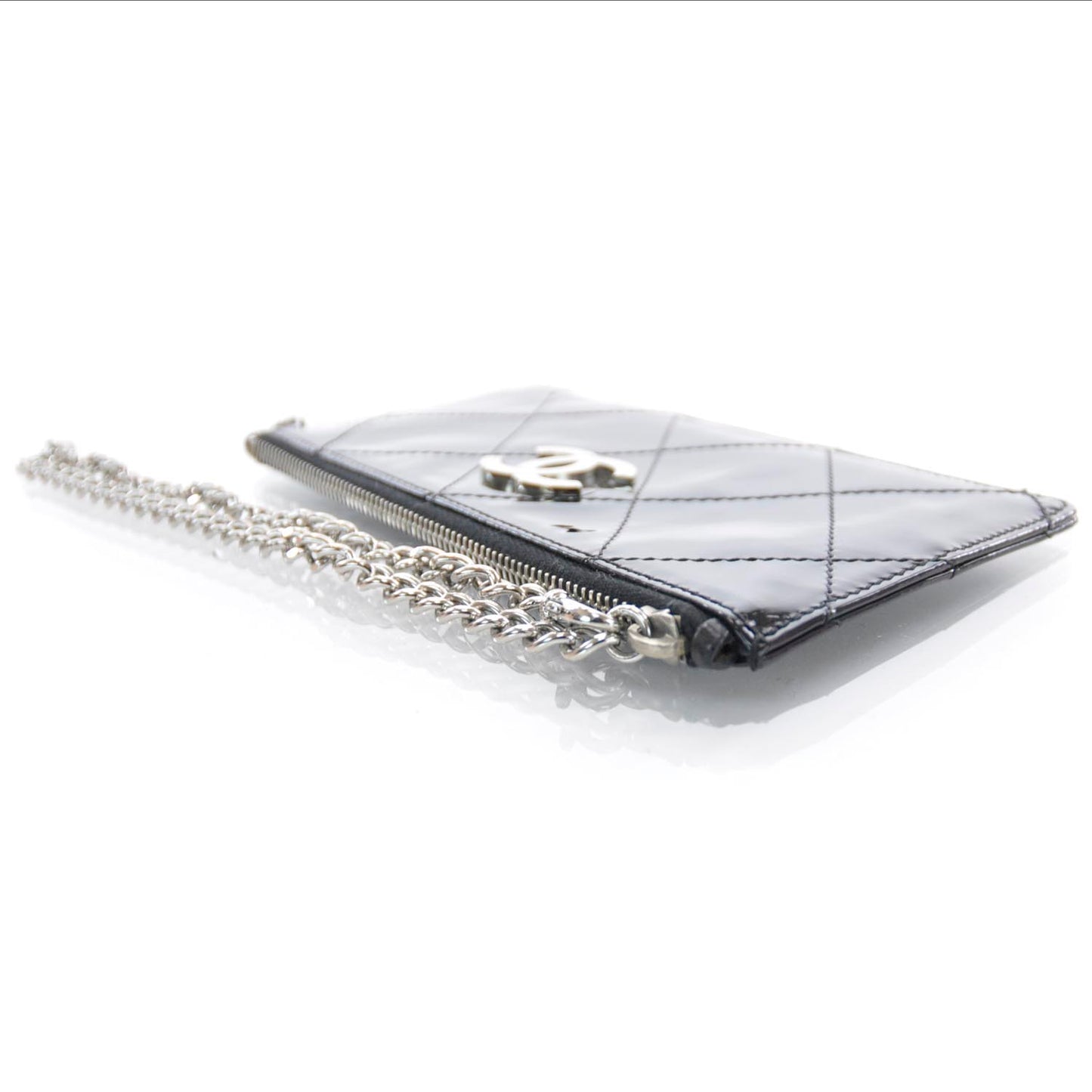 Patent Diamond Stitched Clutch Bag Black