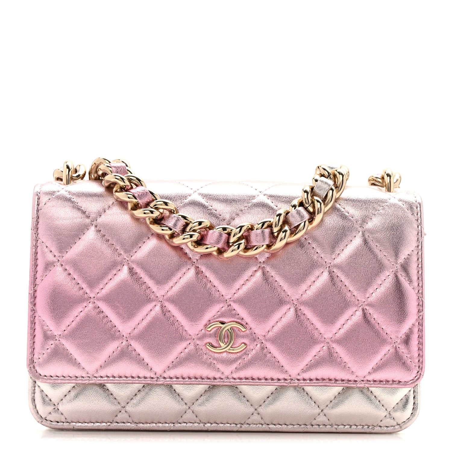 Chanel Gradient Metallic Lambskin Quilted Like A Wallet Wallet On Chain WOC Gold Pink 1 of 14