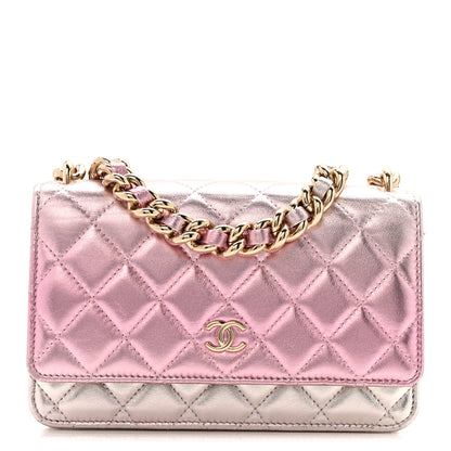 Chanel Gradient Metallic Lambskin Quilted Like A Wallet Wallet On Chain WOC Gold Pink 1 of 14