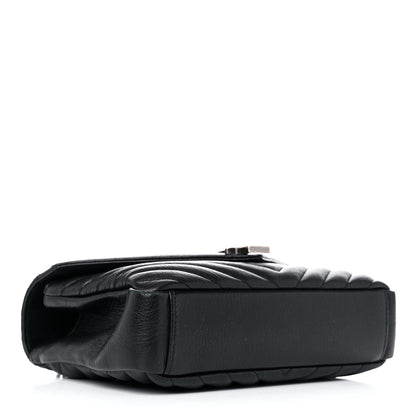 Saint Laurent Sheepskin Matelasse Chevron Monogram Medium College Bag Black 4 of 12