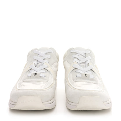 Chanel Suede Calfskin Fabric CC Sneakers 40 White 3 of 9