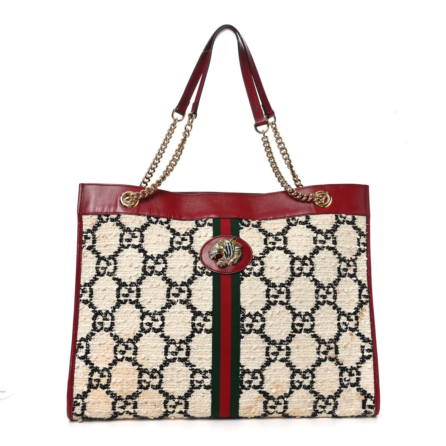 Tweed GG Monogram Large Rajah Chain Tote White Black Romantic Cherry