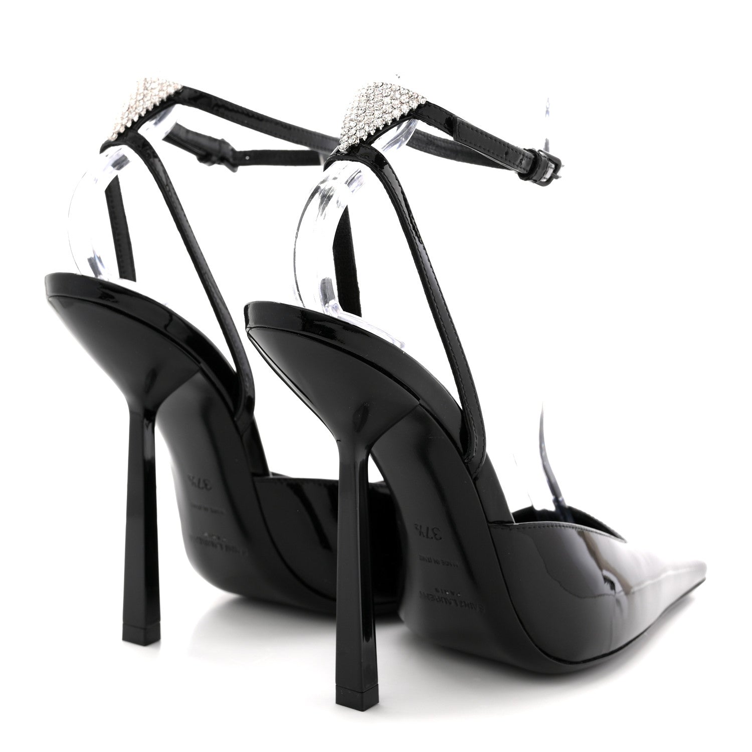 Saint Laurent Patent Calfskin Crystal Anouk Pumps 37.5 Black 5 of 12