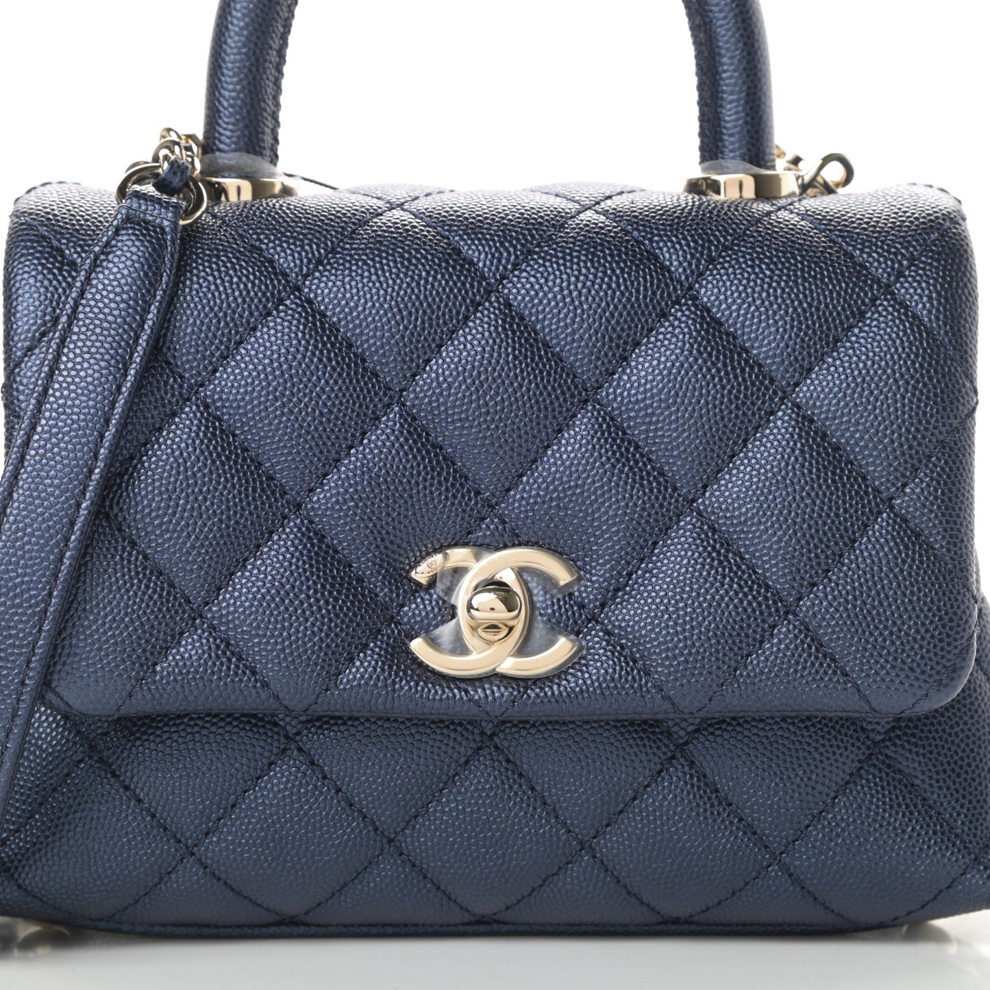 Iridescent Caviar Quilted Extra Mini Coco Handle Flap Dark Blue