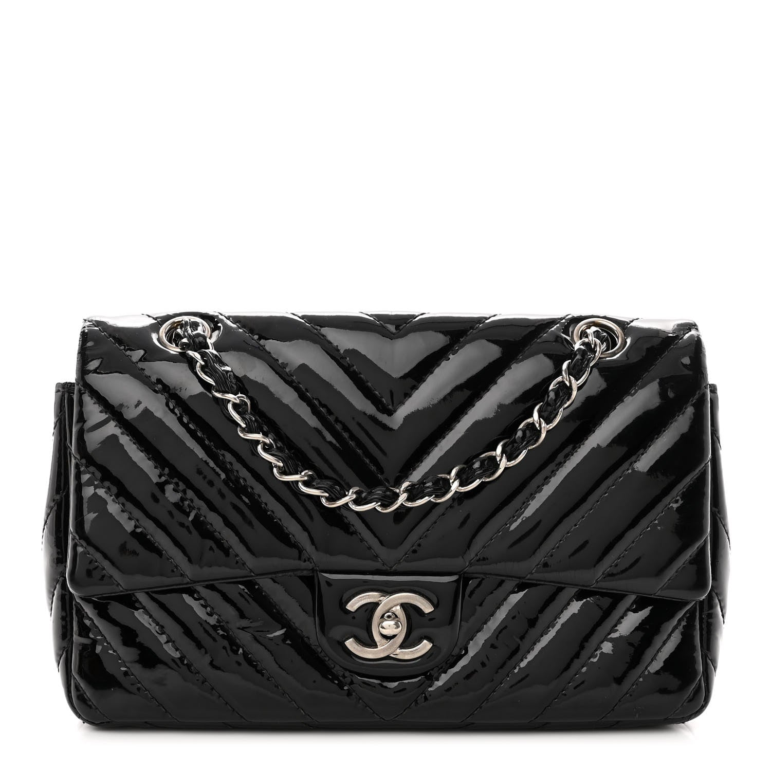 Chanel Patent Chevron Quilted Medium Single Flap Black 1 of 12