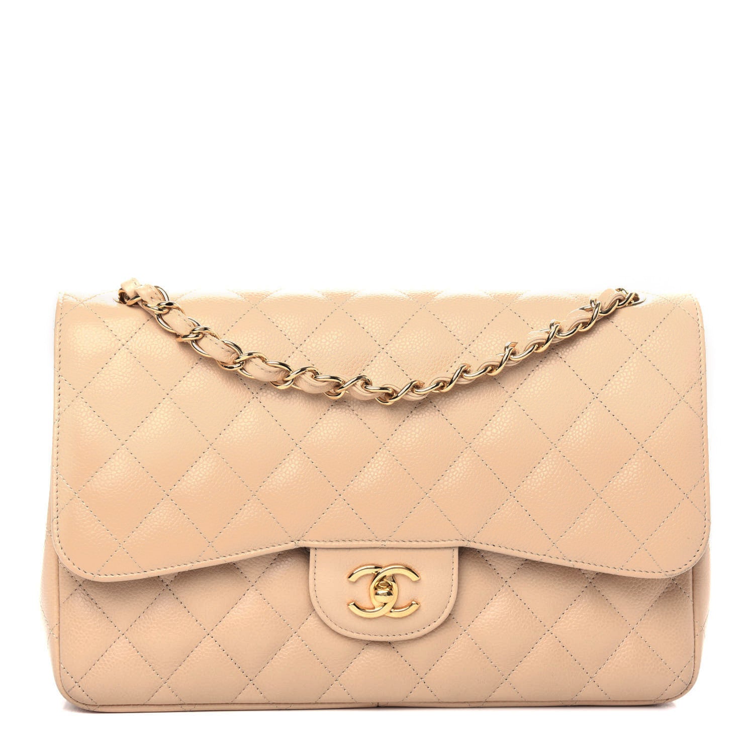 Chanel Caviar Quilted Jumbo Double Flap Light Beige 1 of 11