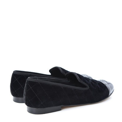Chanel Velvet Quilted Cap Toe Womens CC Loafers 40 Black 4 of 10