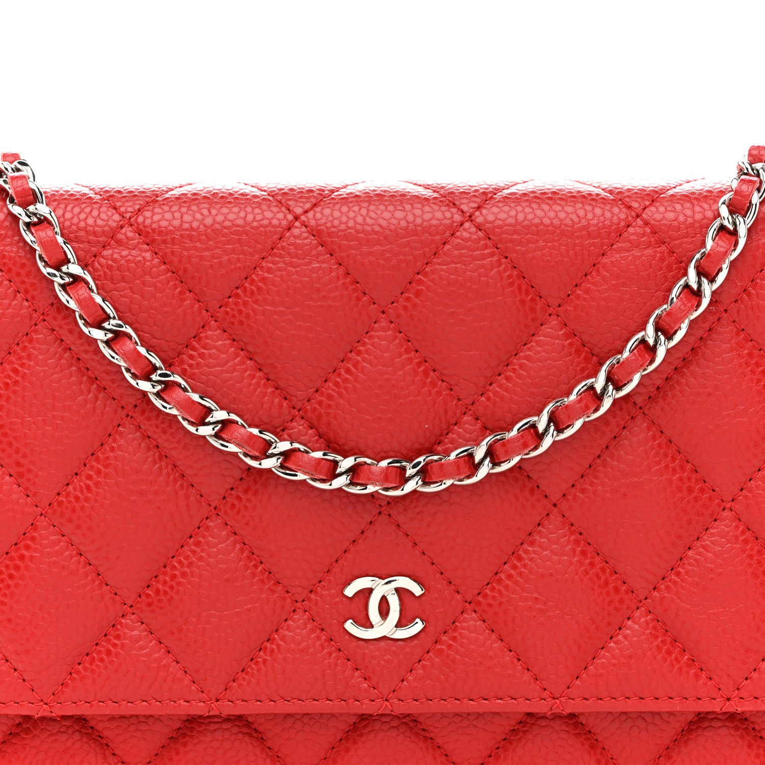 Chanel Caviar Quilted Wallet on Chain WOC Red 9 of 17