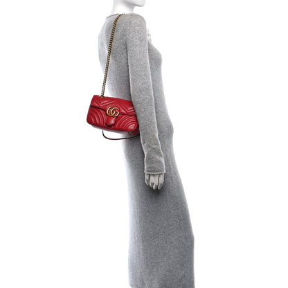 Gucci Calfskin Matelasse Mini GG Marmont Shoulder Bag Hibiscus Red 2 of 10