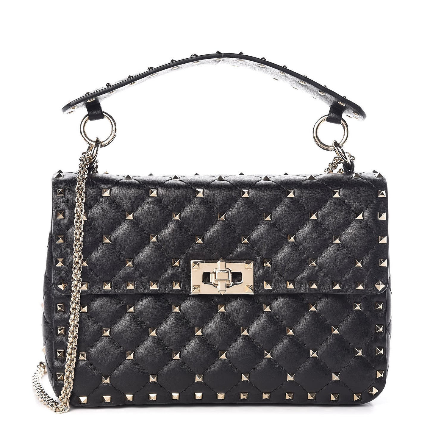 Lambskin Medium Rockstud Spike Shoulder Bag Black