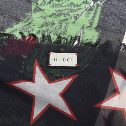 Gucci Wool Feline Kingsnake Iconic Symbols Scarf Blue Red 4 of 4