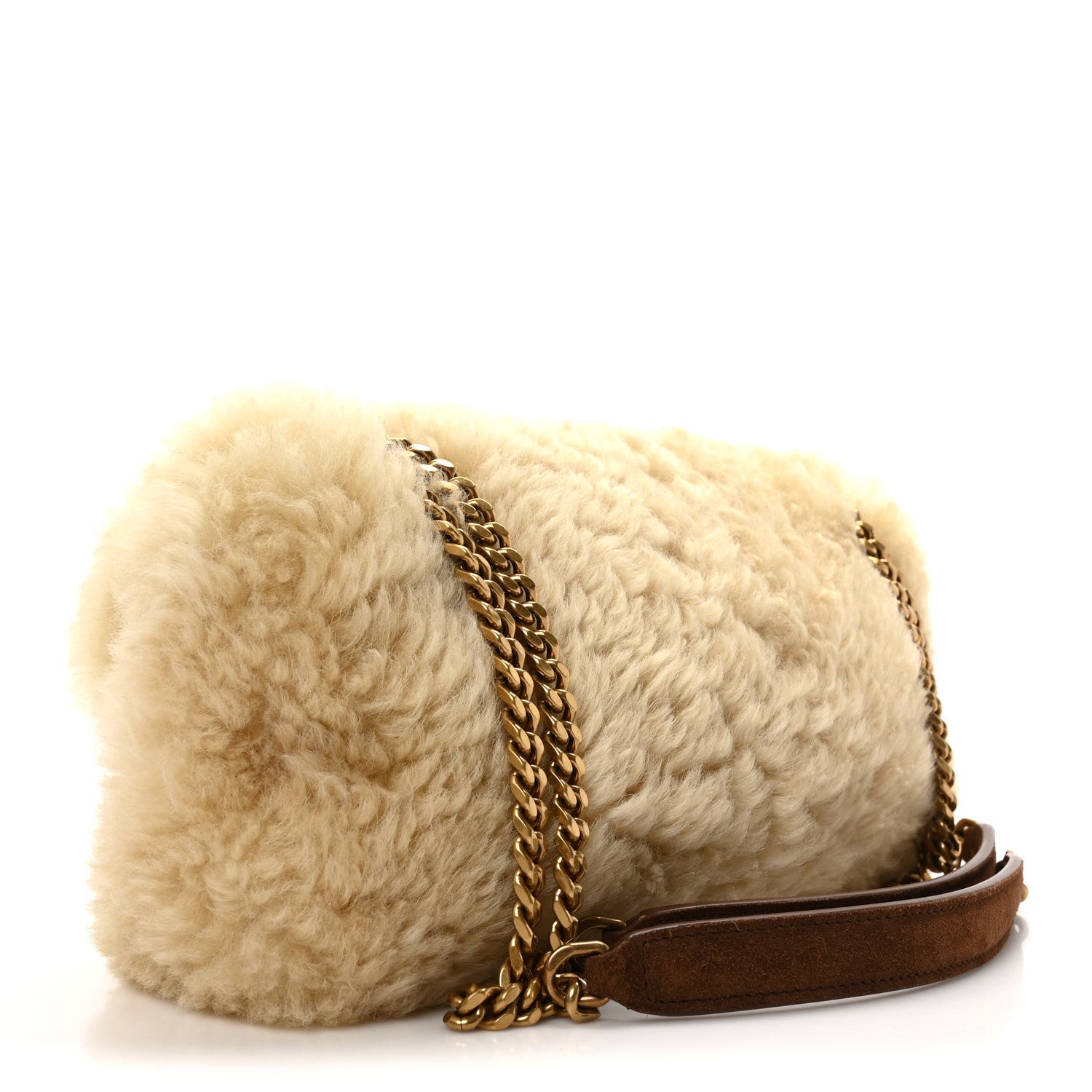 Saint Laurent Shearling Calypso Crossbody Crema Naturel Dark Cigar 3 of 10