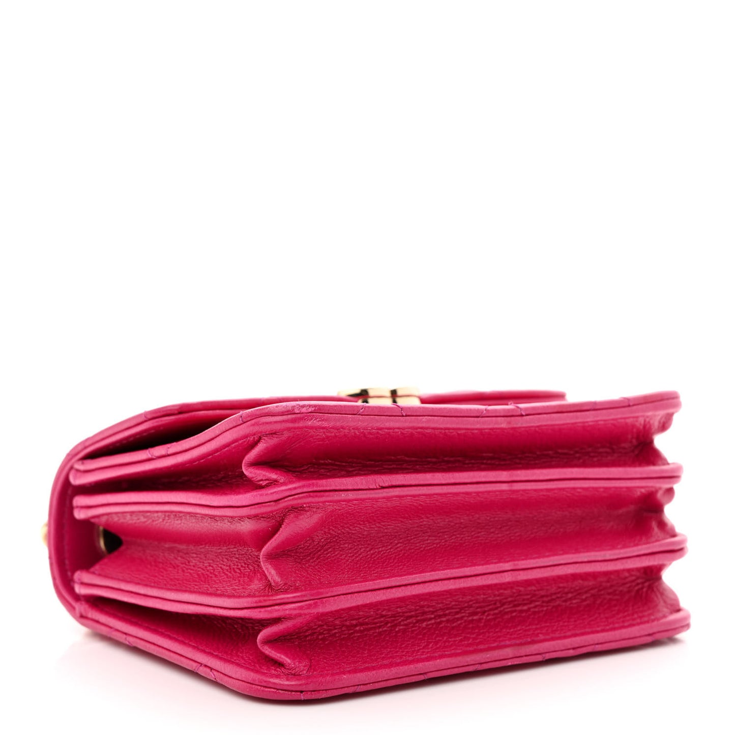 Lambskin Quilted Top Handle Flap Clutch With Chain Fuchsia