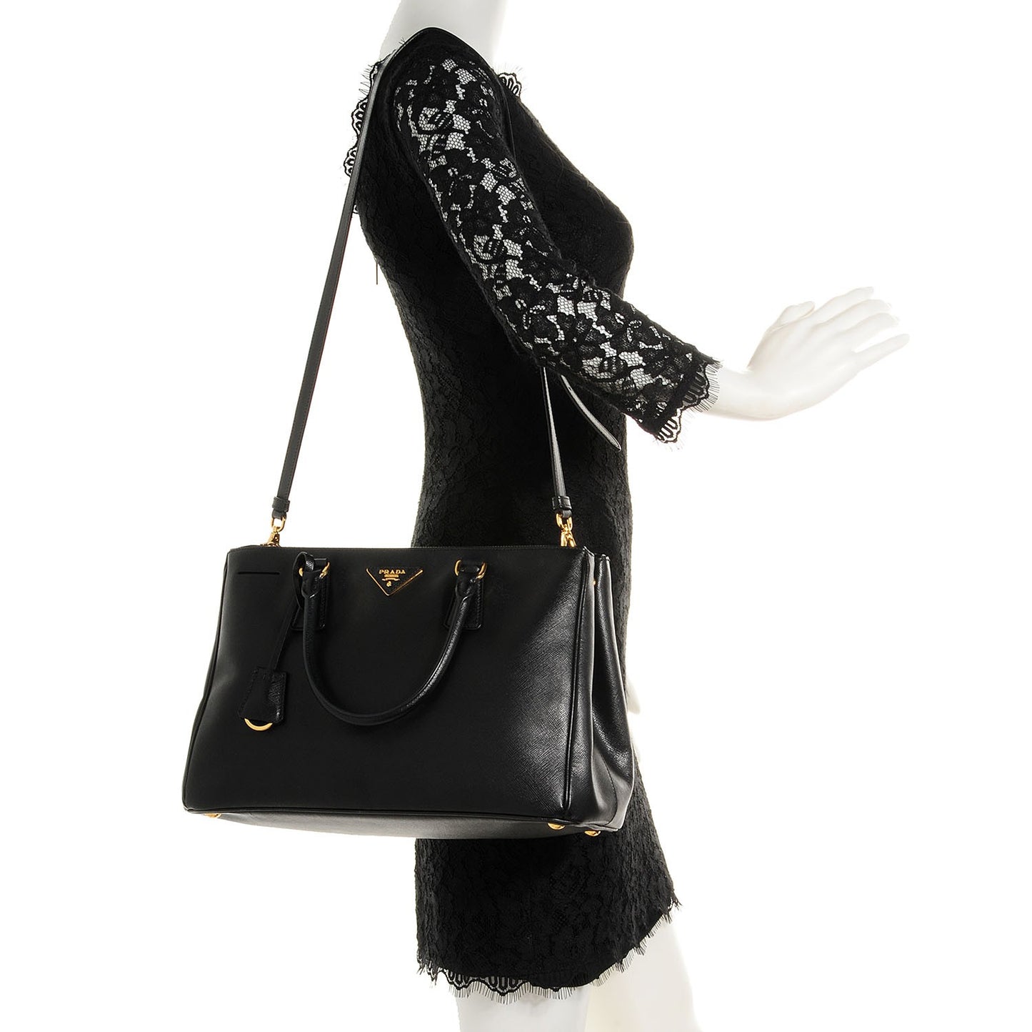 Saffiano Lux Medium Double Zip Tote Nero Black