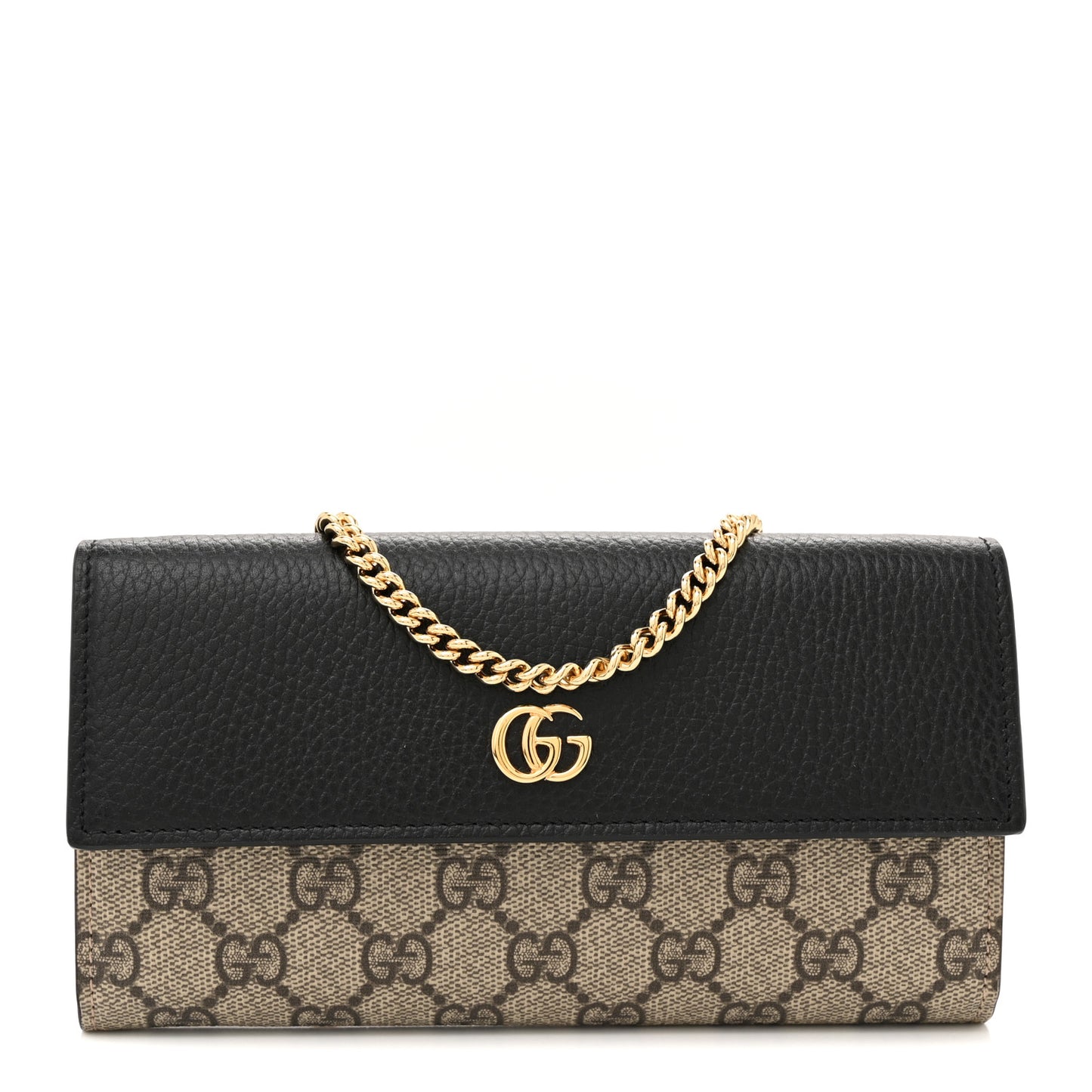 Dollar Calfskin GG Supreme Monogram Petite GG Marmont Wallet Chain Bag Black Beige Ebony