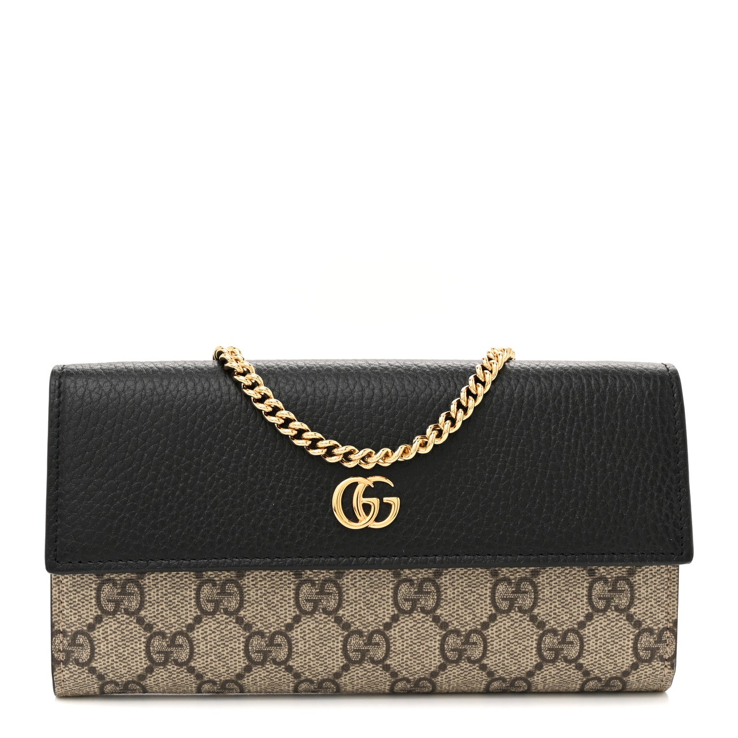 Gucci Dollar Calfskin GG Supreme Monogram Petite GG Marmont Wallet Chain Bag Black Beige Ebony 1 of 12