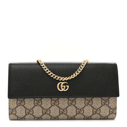 Gucci Dollar Calfskin GG Supreme Monogram Petite GG Marmont Wallet Chain Bag Black Beige Ebony 1 of 12