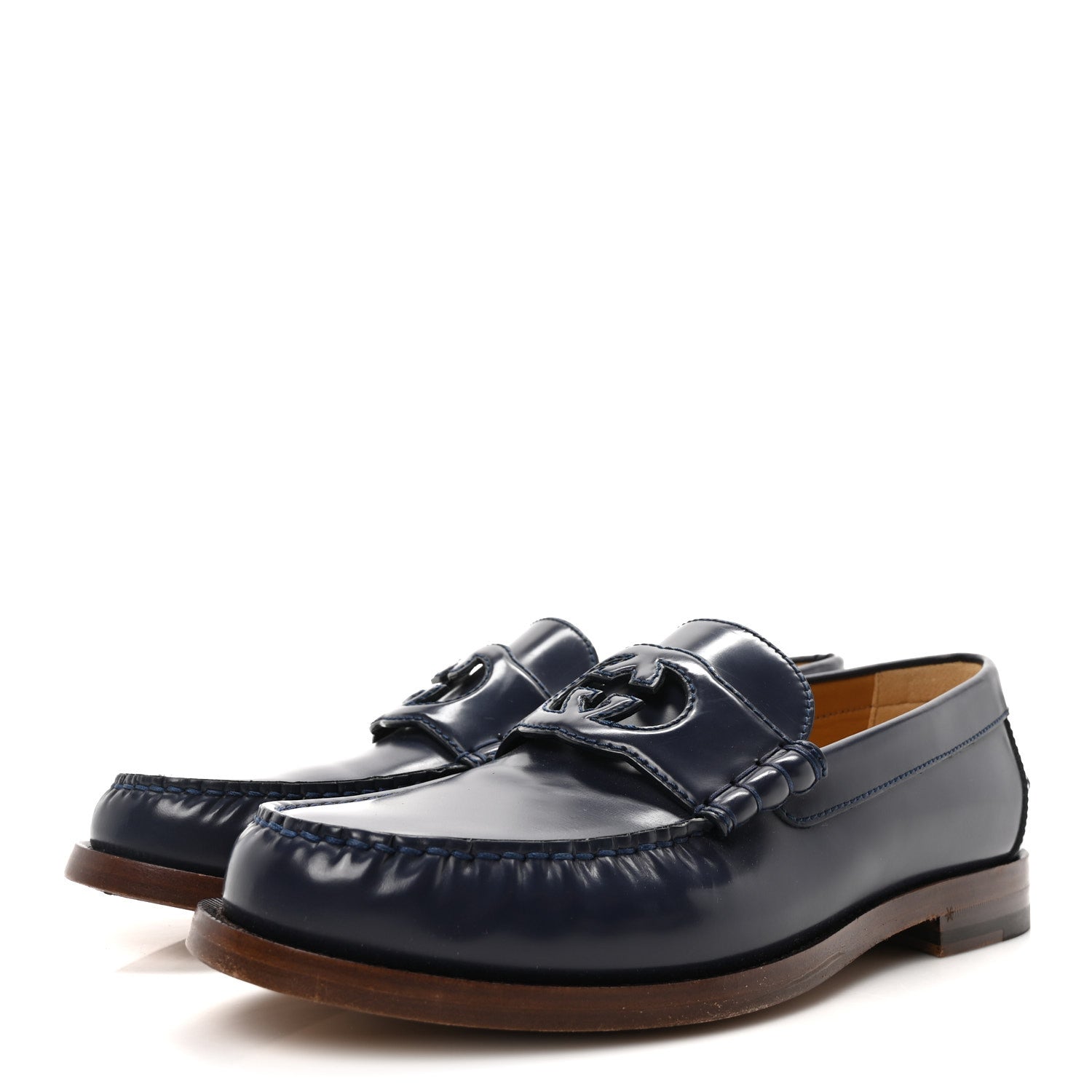 Gucci Calfskin Mens Interlocking G Millennial Ribot Loafers 8 Blue Agata 4 of 10