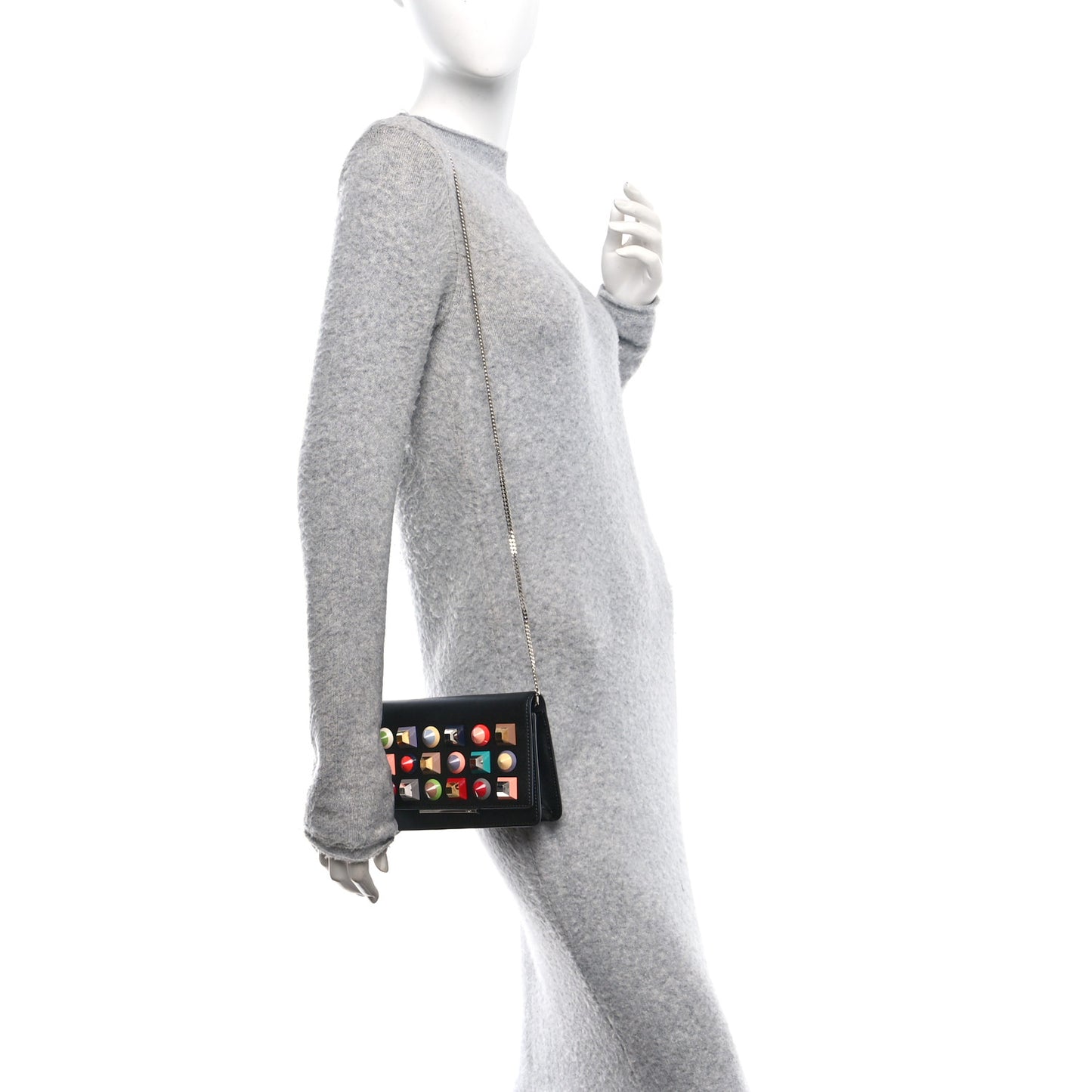 Vitello Liberty Studded Tube Wallet On Chain Black Multicolor