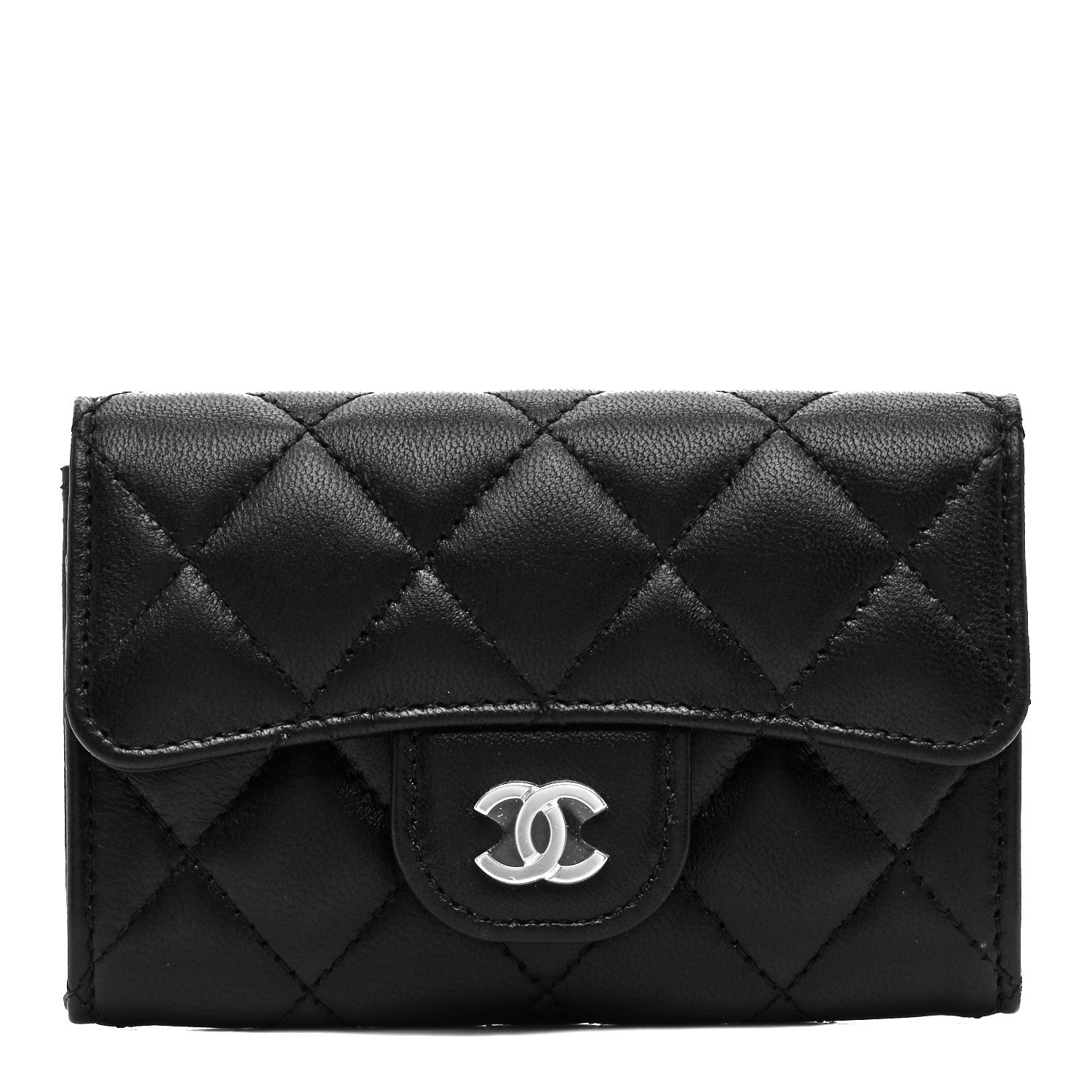 Chanel Lambskin Quilted Flap Card Holder Wallet Black 1 of 9