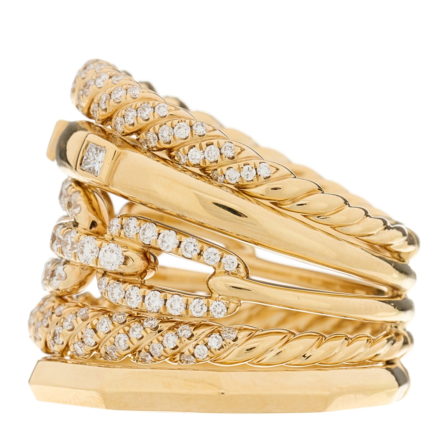 18K Yellow Gold Diamond 21mm Stax Five-Row Ring 52 6