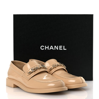 Chanel Shiny Calfskin Logo Loafers 40 Beige 12 of 12