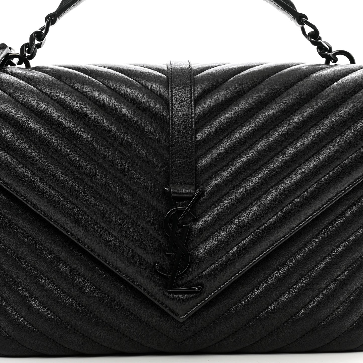 Sheepskin Matelasse Chevron Monogram Monochrome Large College Satchel Black