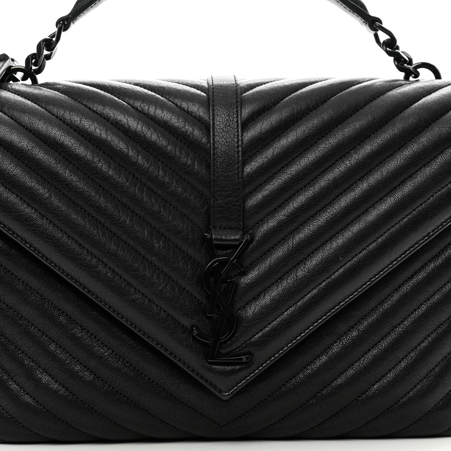 Saint Laurent Sheepskin Matelasse Chevron Monogram Monochrome Large College Satchel Black 5 of 10