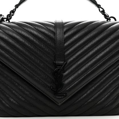 Saint Laurent Sheepskin Matelasse Chevron Monogram Monochrome Large College Satchel Black 5 of 10