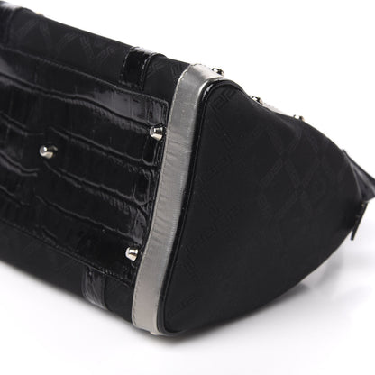 Versace Saffiano Crocodile Embossed Calfskin Nylon Madonna Satchel Black Silver 8 of 11