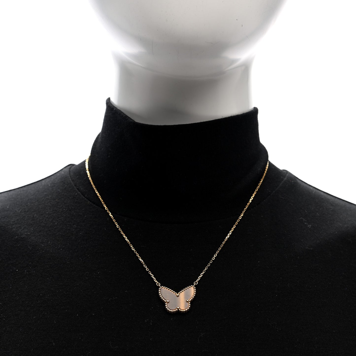 18K Yellow Gold Tiger Eye Lucky Alhambra Butterfly Pendant Necklace