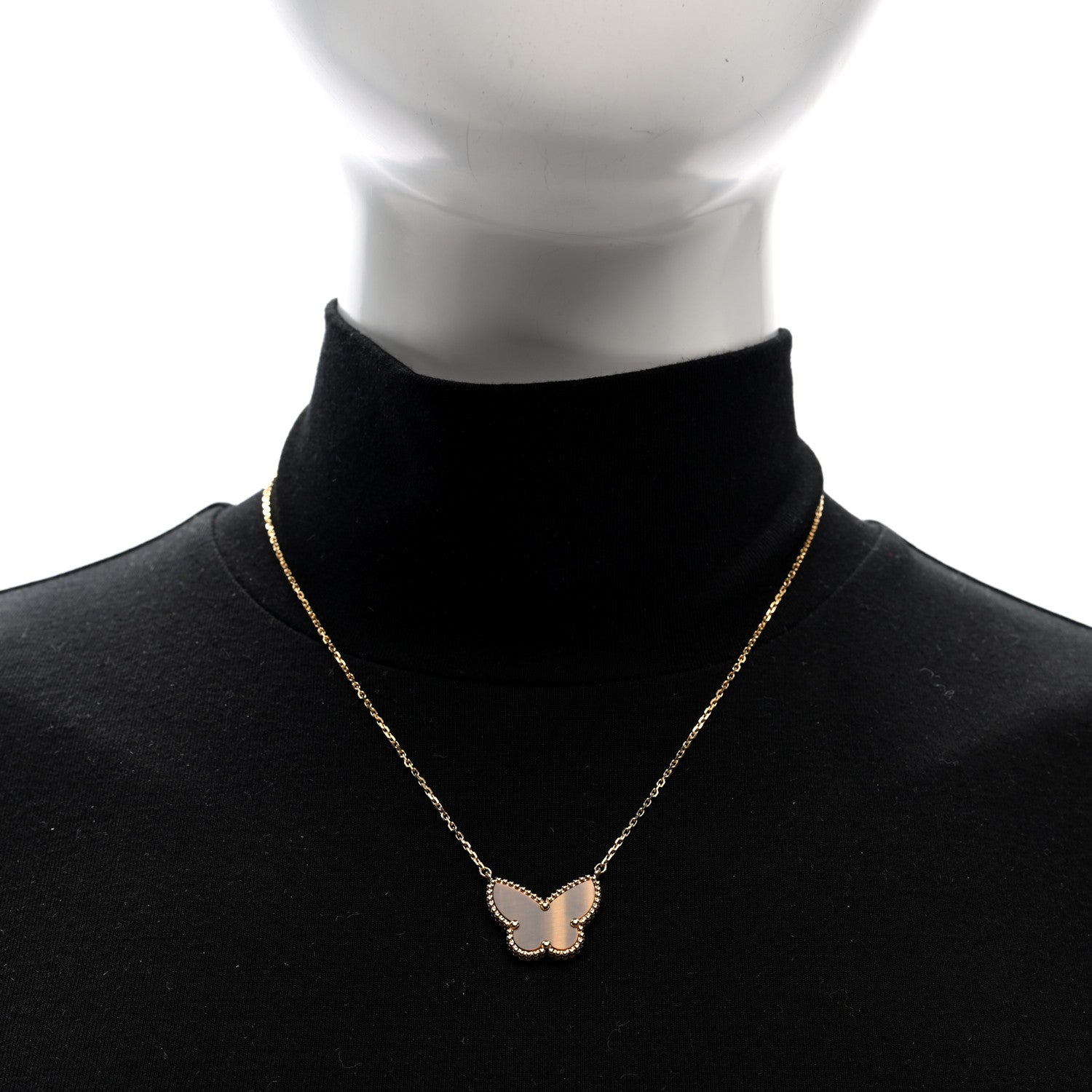 Van Cleef & Arpels 18K Yellow Gold Tiger Eye Lucky Alhambra Butterfly Pendant Necklace 2 of 5