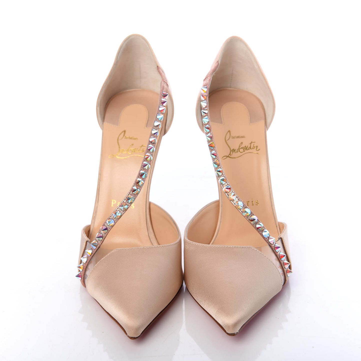Satin PVC Suede Stud Krystal Cross 100 Pumps 40 Nude