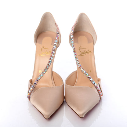 Christian Louboutin Satin PVC Suede Stud Krystal Cross 100 Pumps 40 Nude 5 of 10